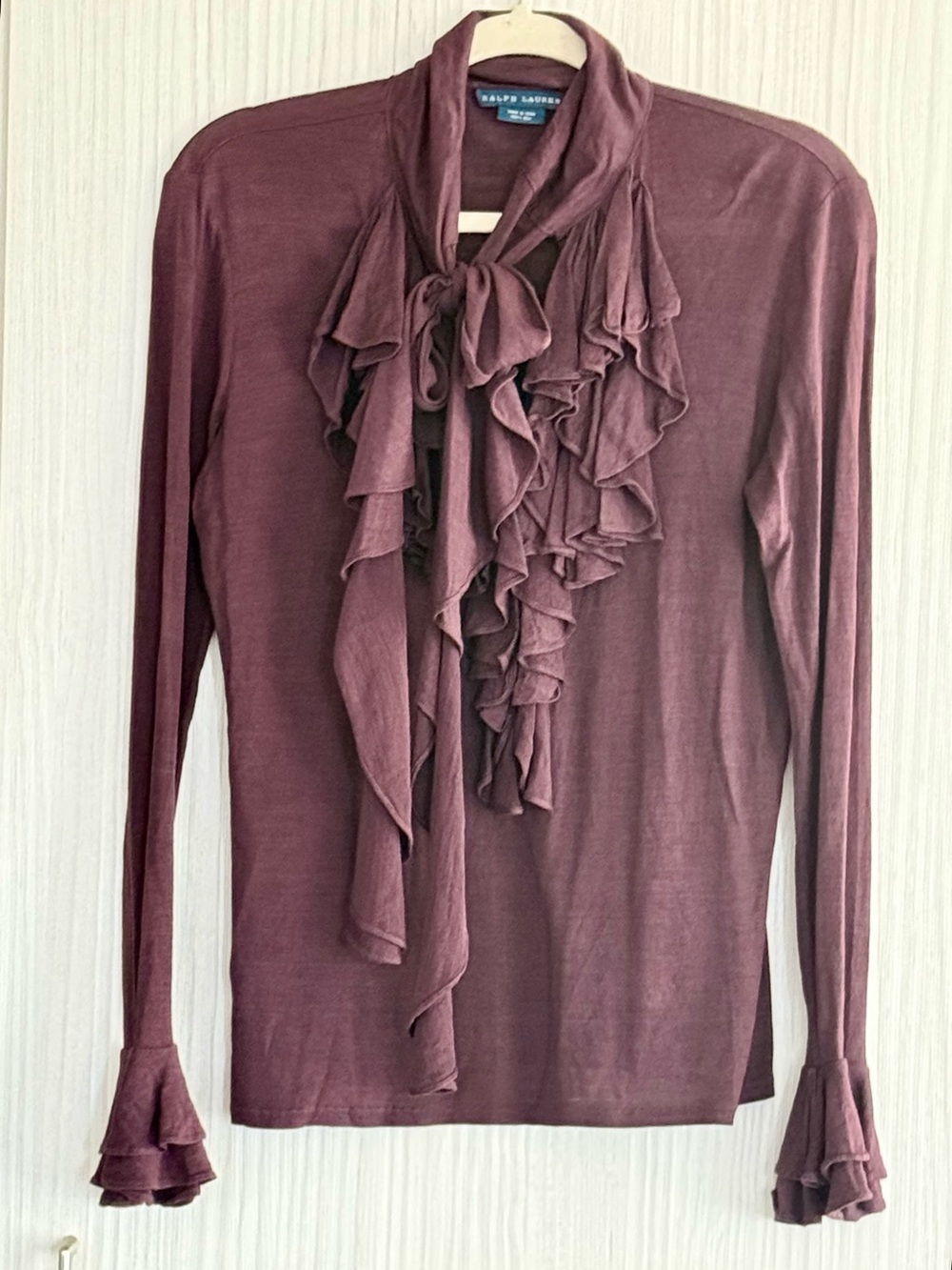 Vintage Ralph Lauren 100% Silk Ruffle Tie Neck Blouse M